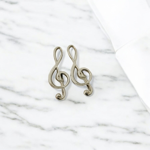 SILVER Treble Clef Delicate Screw-On Music Note Sterling Earrings New - Picture 3 of 12